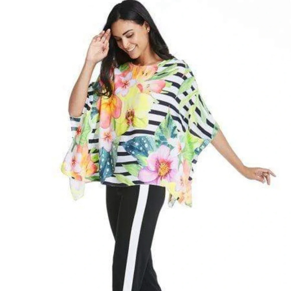 Cartise Blouse Top Floral Stripe Printed Kimono Size 10 Watercolour - Picture 4 of 14